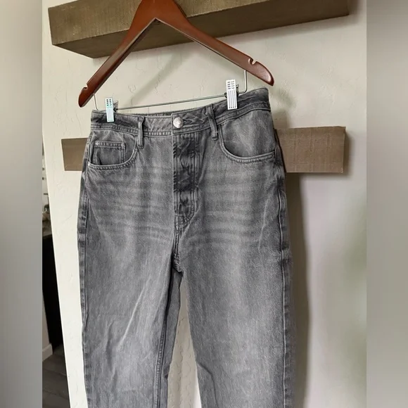 River Island|Gray high waisted,straight leg Jeans with raw hem•••size 12,staple - Picture 7 of 16